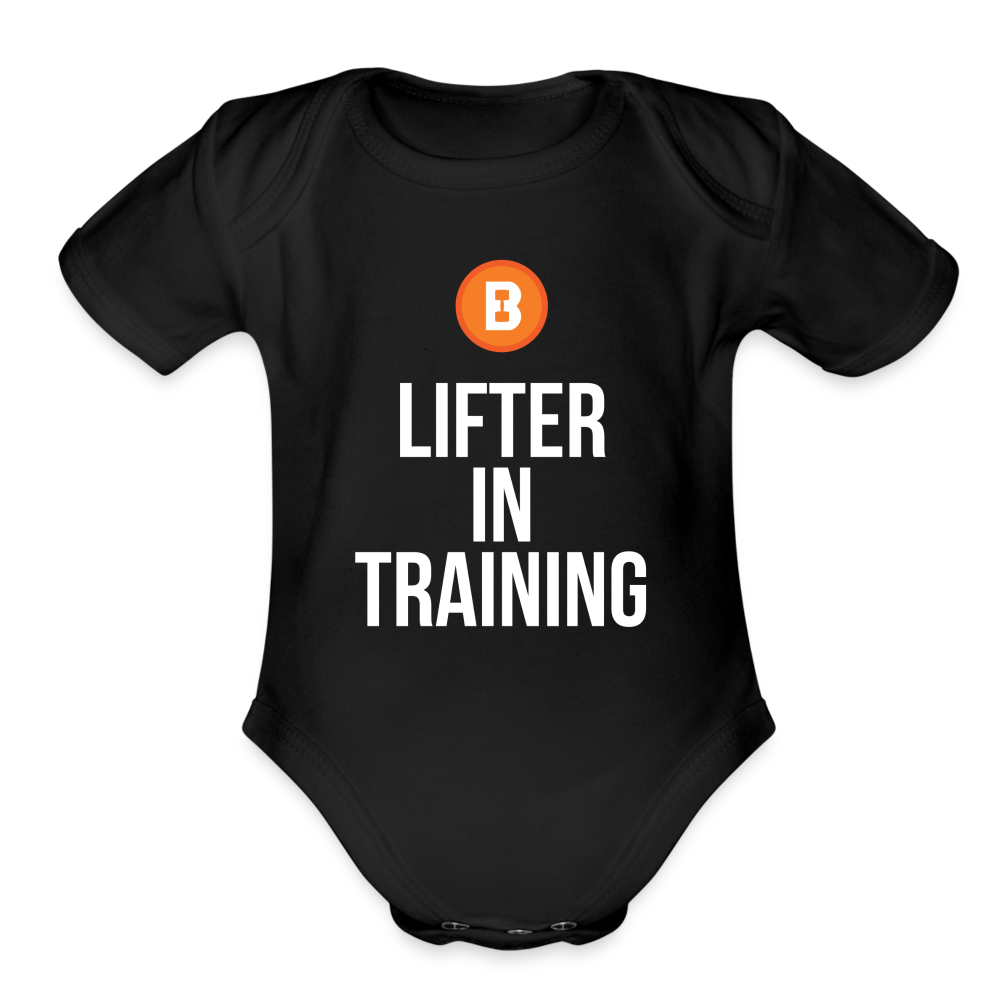 Organic Short Sleeve Baby Onesie - Lifter in Training - black